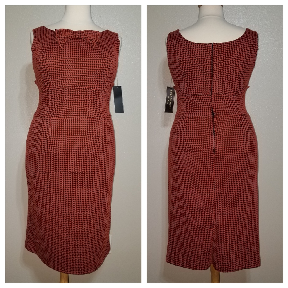 STOP STARING! Houndstooth Sleeveless Fitted Dress